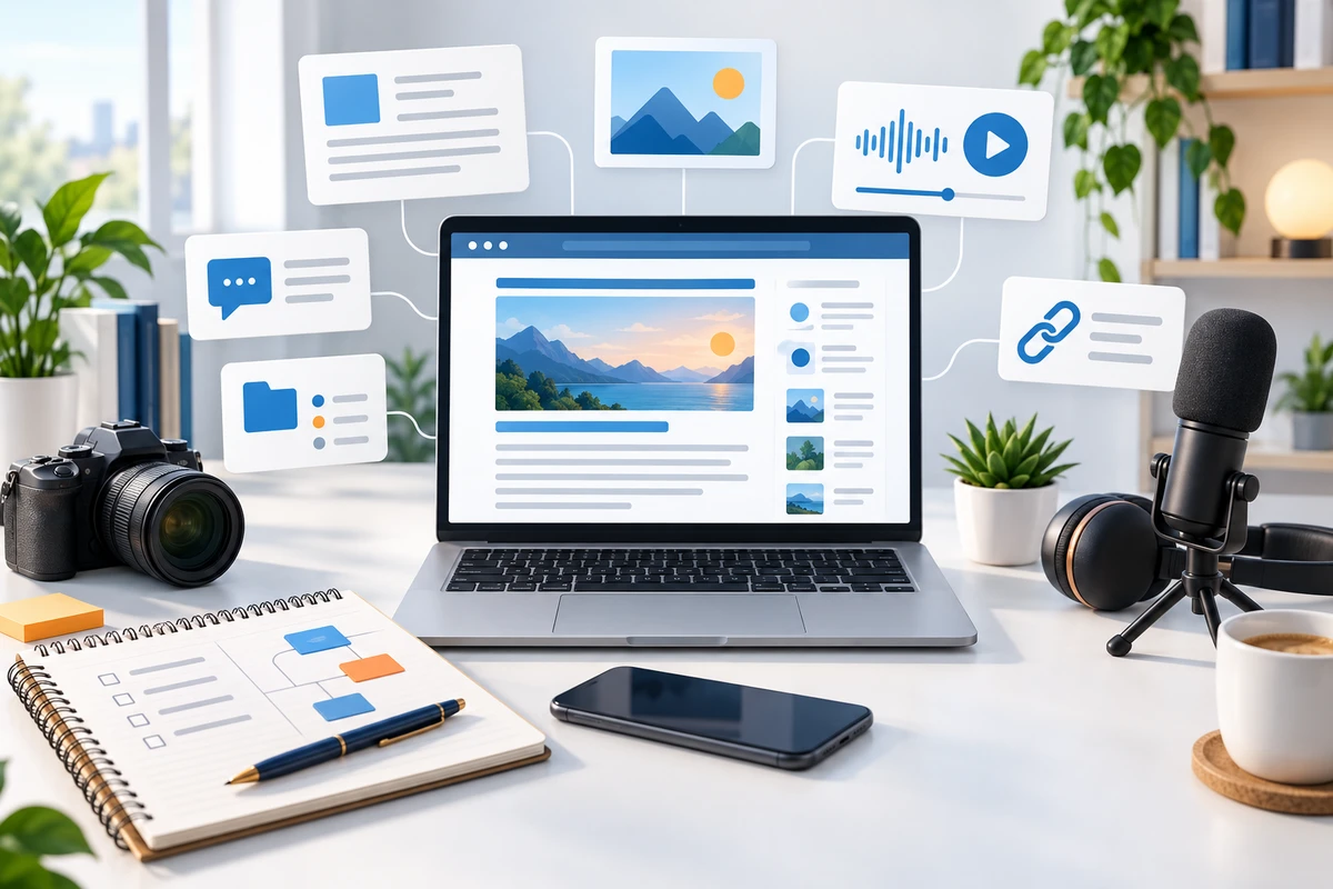 Yazılı, görsel ve sesli içeriklerden oluşan modern blog yapısı