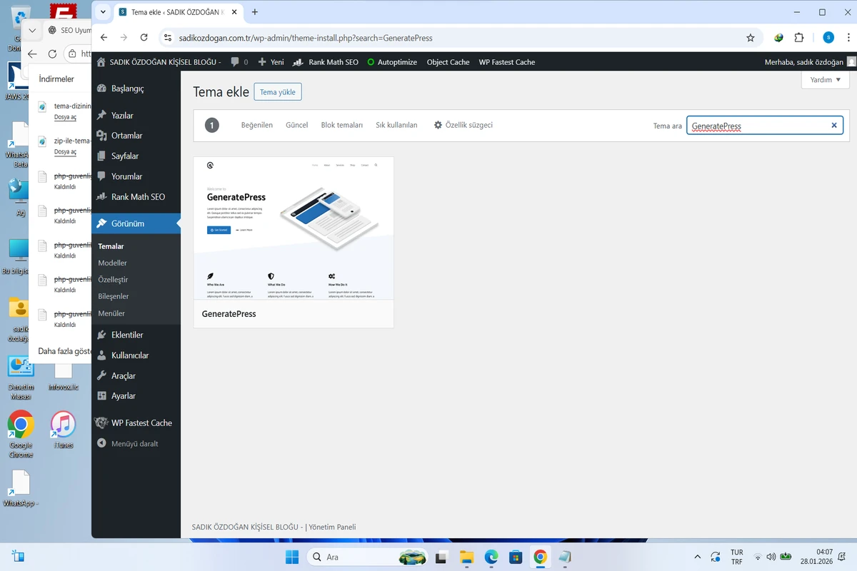 WordPress tema dizininden GeneratePress yükleme