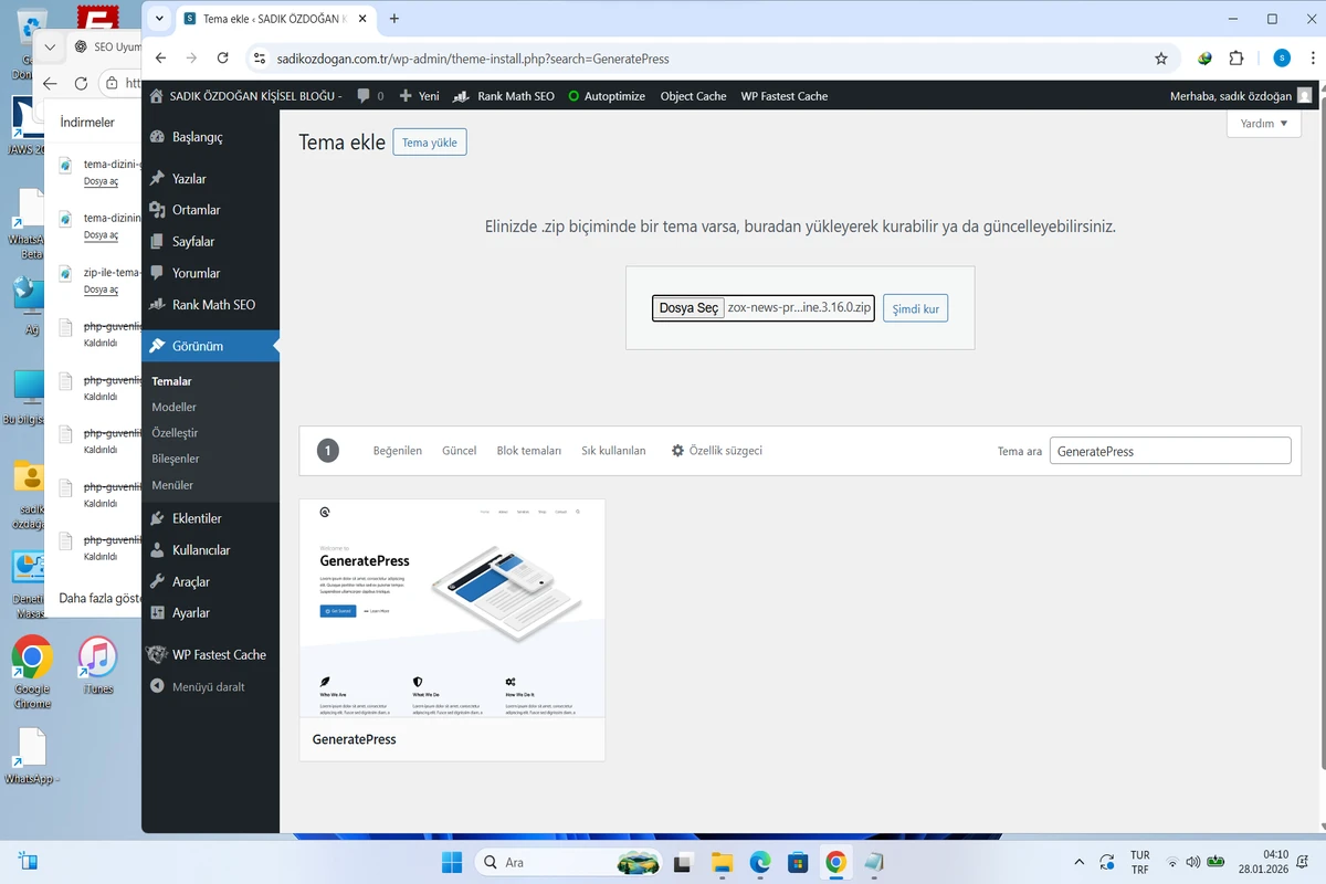 ZIP dosyası ile WordPress tema yükleme