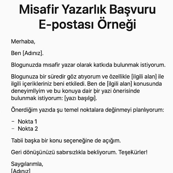 Misafir yazarlık için örnek e-posta şablonu