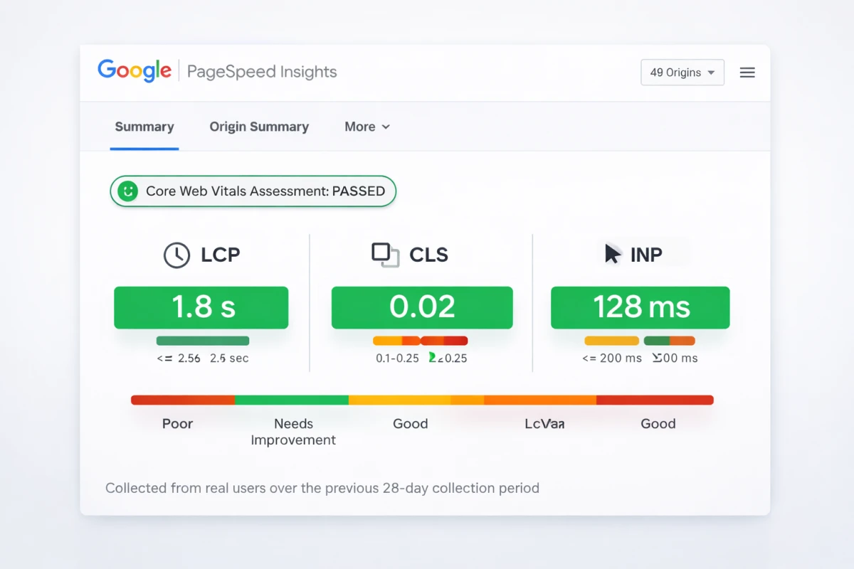 Google PageSpeed Insights performans metriklerini gösteren ekran görüntüsü