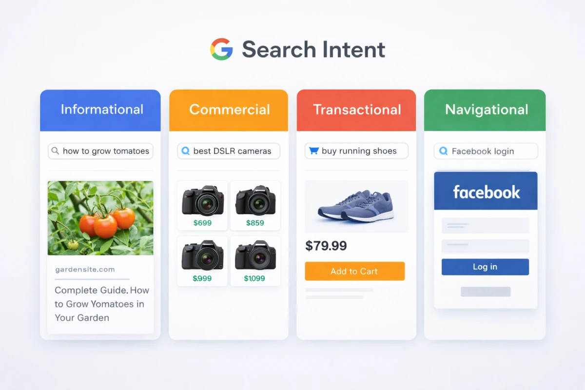 Kullanıcı arama niyetlerini gösteren SEO infografiği