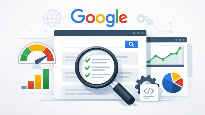 Google SEO analiz sürecini gösteren teknik illüstrasyon