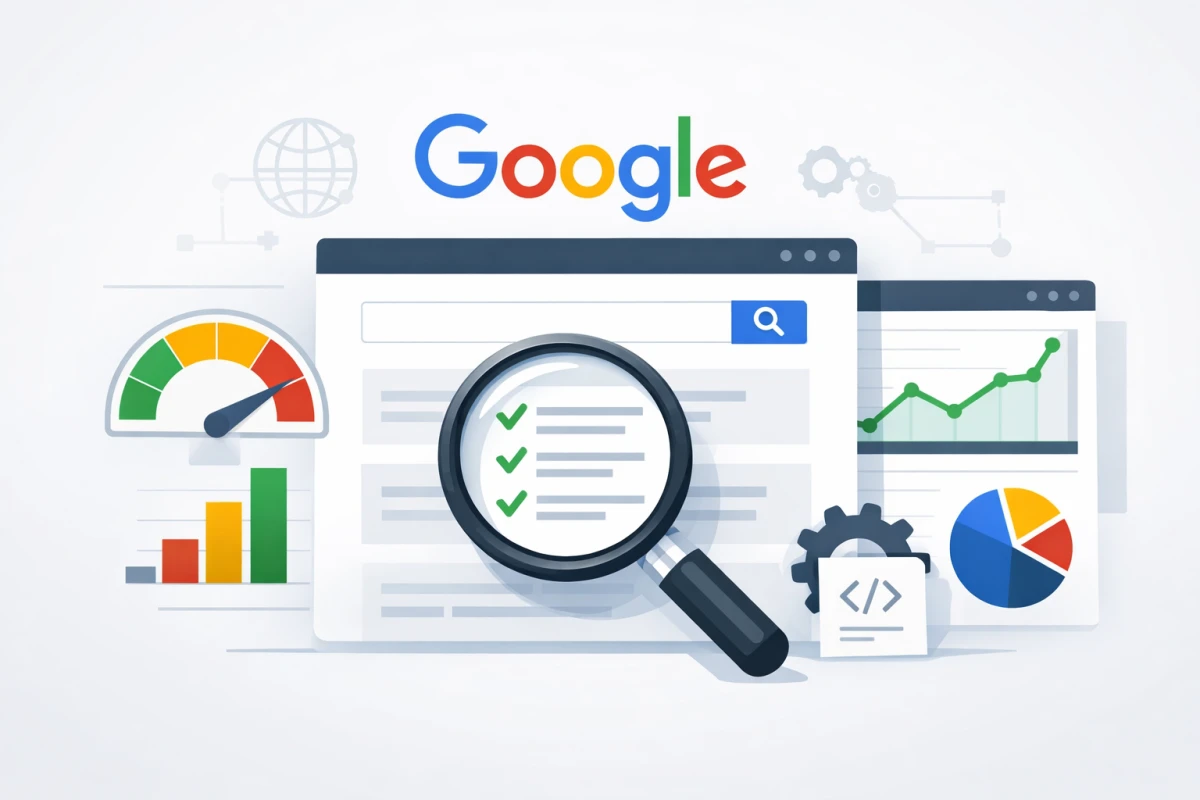 Google SEO analiz sürecini gösteren teknik illüstrasyon