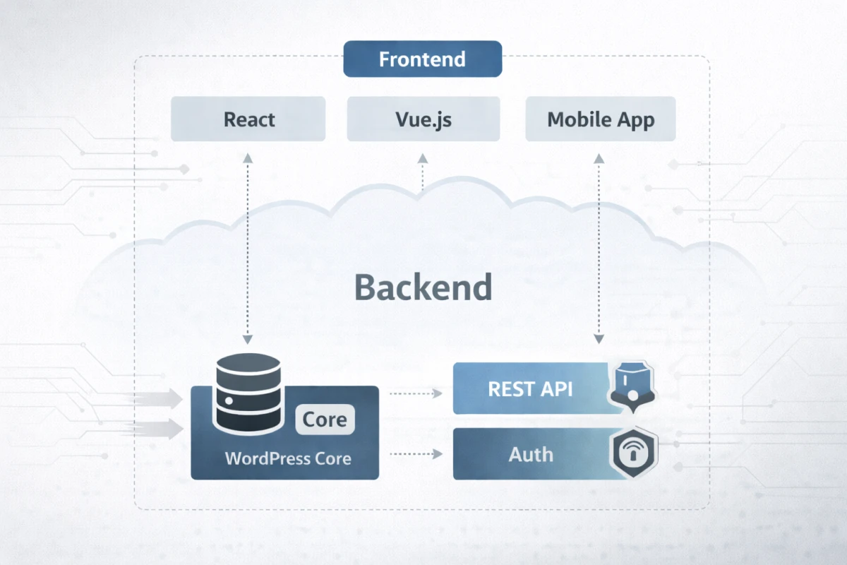 WordPress headless mimari: frontend ve backend ayrımı, REST API ve yetkilendirme yapısı